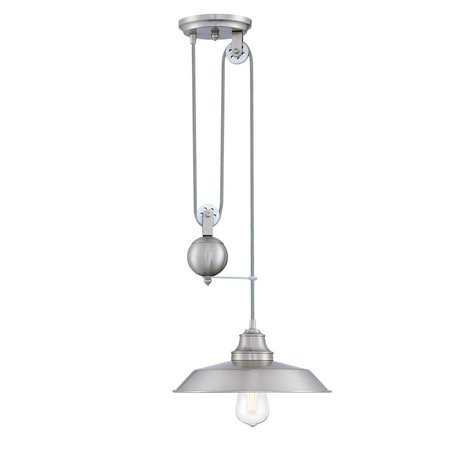 WESTINGHOUSE Pendant 60W Pulley Iron Hill 12In, Brushed Nickel Shade 6116900